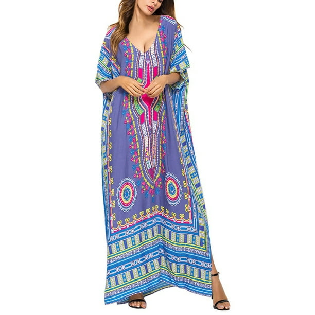 Indian Bird Floral Women's Long Kaftan Bohemian Summer Beach Caftan Maxi Dresses Indian Bird Floral Women's Long Kaftan Bohemian Summer Beach Caftan Maxi Dresses
